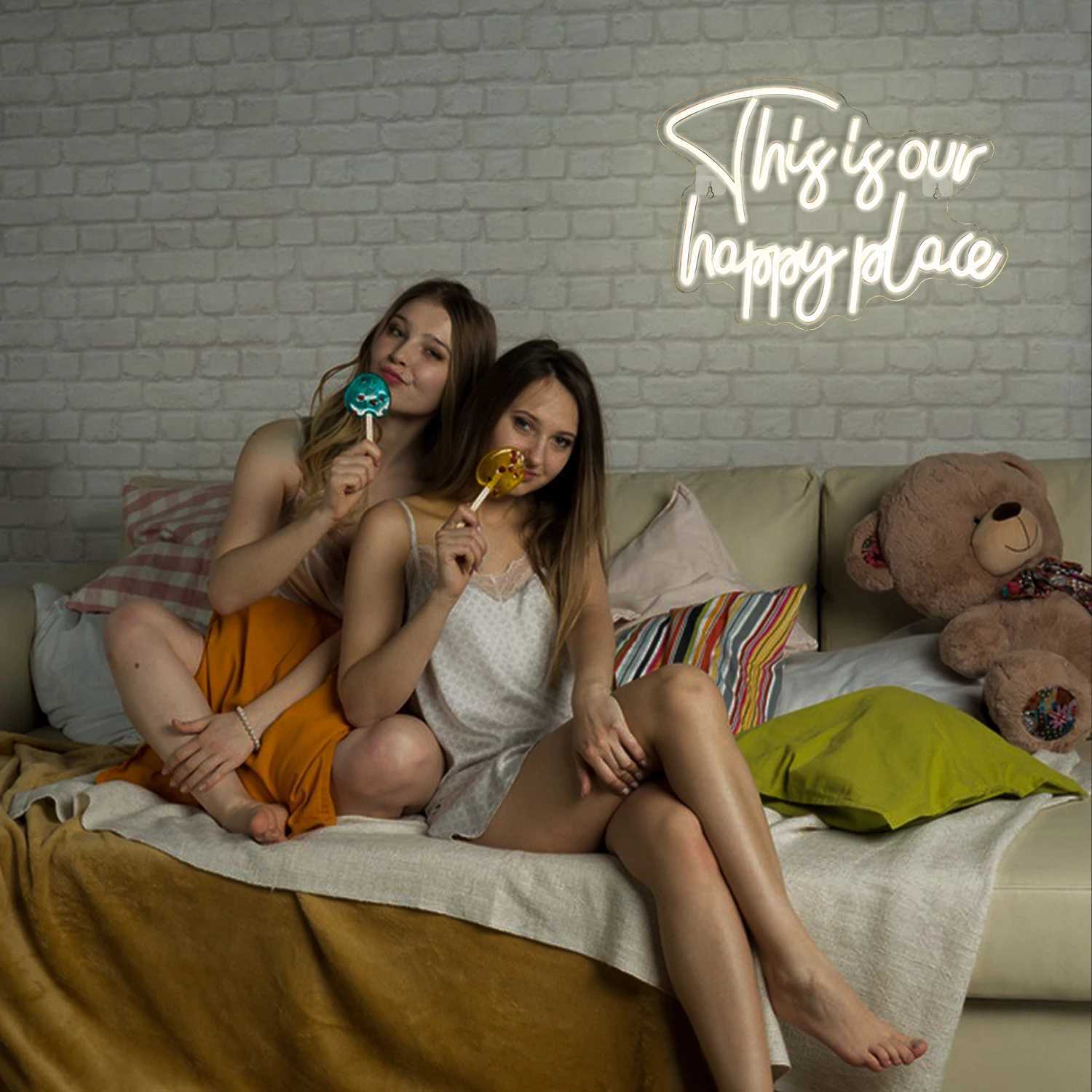 This Is Our Happy Place Neon Signs Art Bedroom Living Room Custom Wall Decor 5V Warm White LED Signs Kid Room Bar Party Decor XJ250602