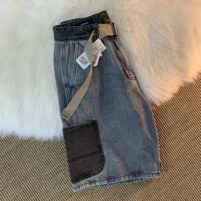 Mens Denim Shorts Straight Loose Wide Cargo Mens Short Jeans Pants Baggy With Vintage Trend 2024 Popular Streetwear Jorts T250603