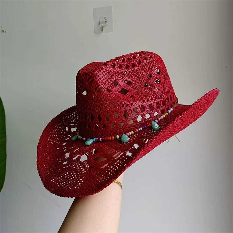 Red Cowboy Straw Hat 2025 Western Cowboy Sun Hat Spring Knight Hat Unisex Jazz Hat Summer Sombrero for Men W250602