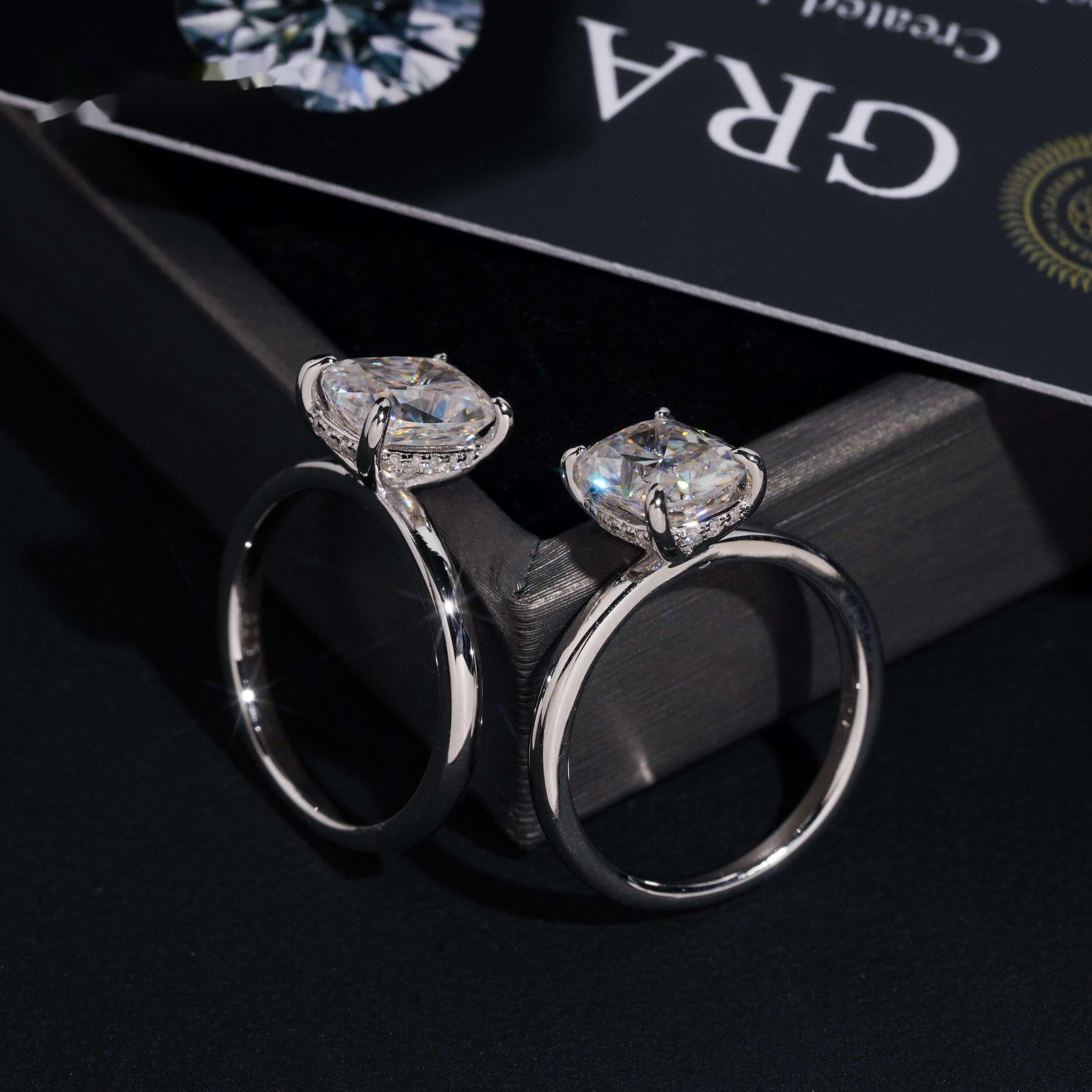 Stunning Cushion Cut Moissanite Bridal Wedding Ring Set Classic Diamond Mossanite Engagement Promise 925 Sterling Silver Rings