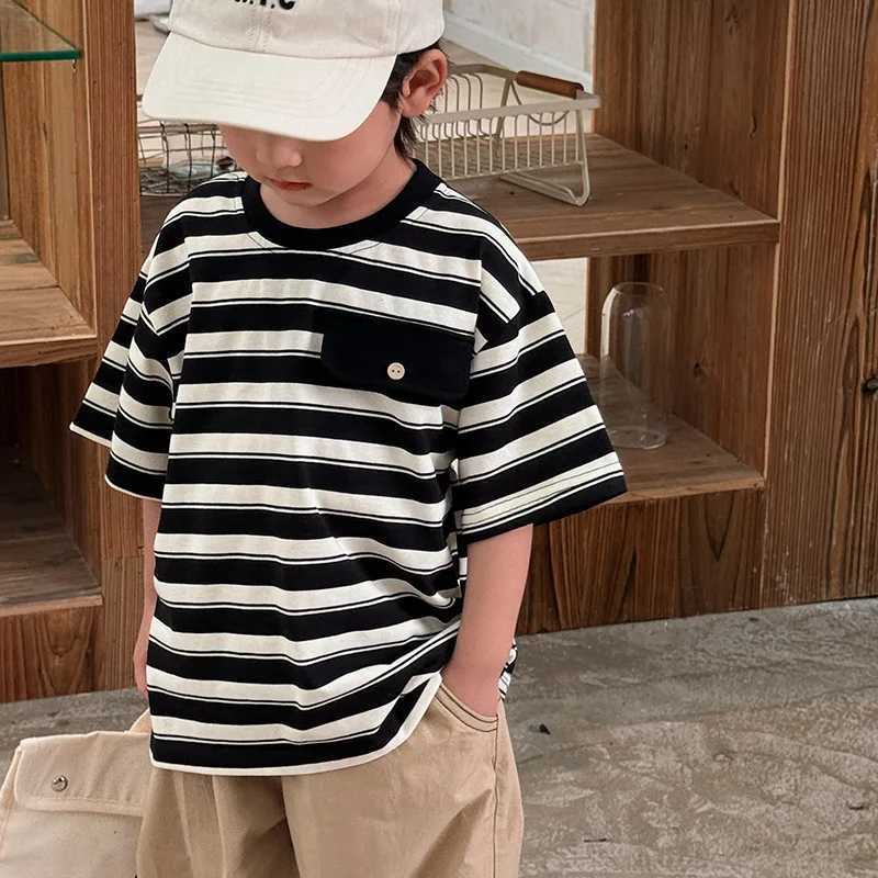 Kids Short Sleeve Boys and Girls T-shirt 2025 Summer New Girls Striped Baby Top Cotton Childrens Clothing T250603