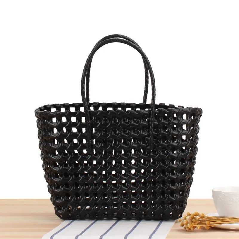 Womens PVC Candy Color Woven Handbag Causal s Fashion Large Capacity Vegetable Basket Bag Plastic Hnadle Beach Bag Y250603