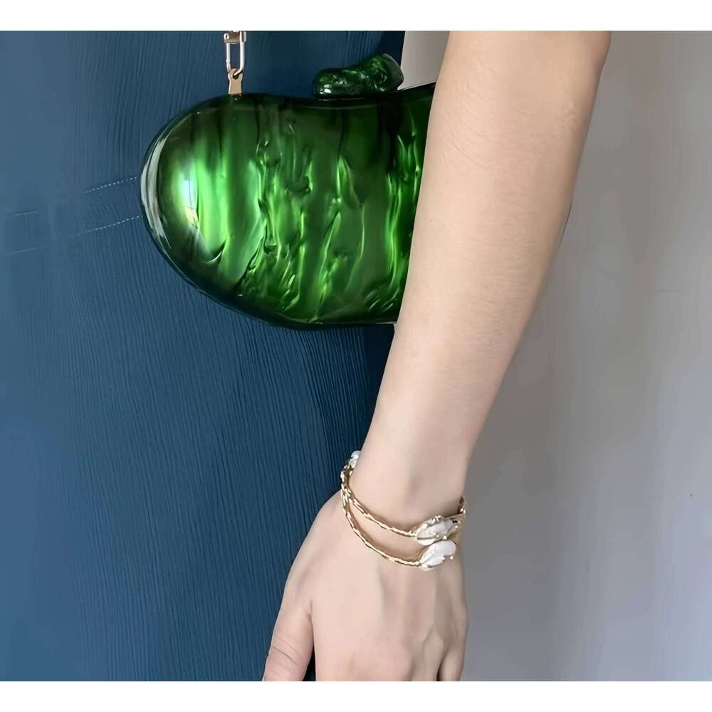 Marble Green 2025 Pearl Acrylic Women Shell Box Clutches Gift phone bag Evening Minaudiere Bags Wedding Bridal Handbags Party