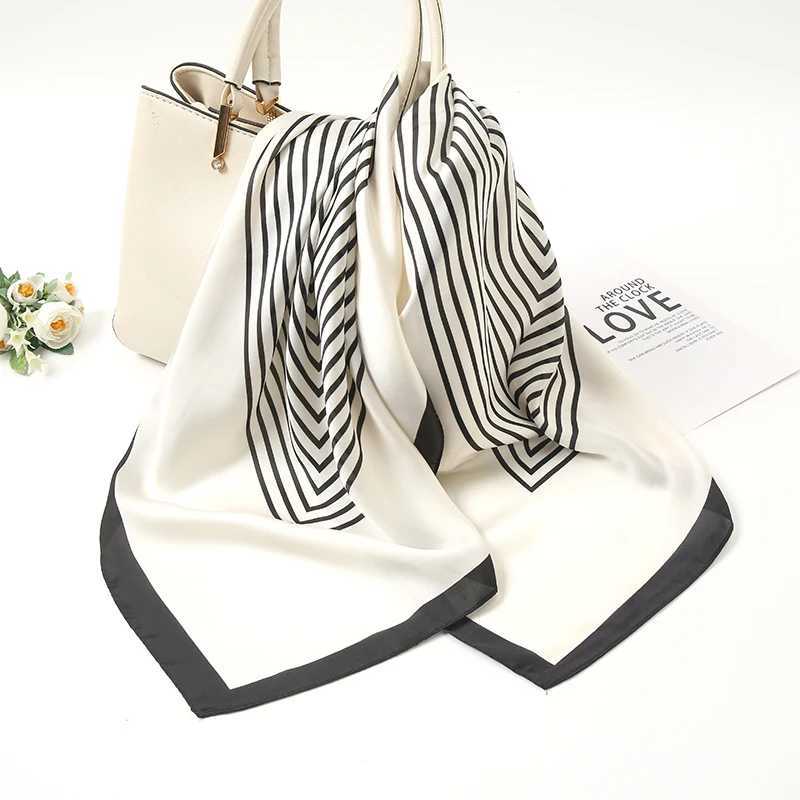 2024 New Striped Printed Hijab Silk Satin Square Scarf Muslim Women Hijab Soft Bandana Headscarf Summer Thin Shawl Headband W250602