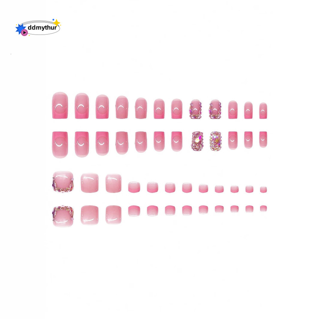 Hot Selling 48-Piece Set Sweet Cool Luxurious Sparkling Rhinestone Square Detachable Wearable Nails Finished Products ddmythur