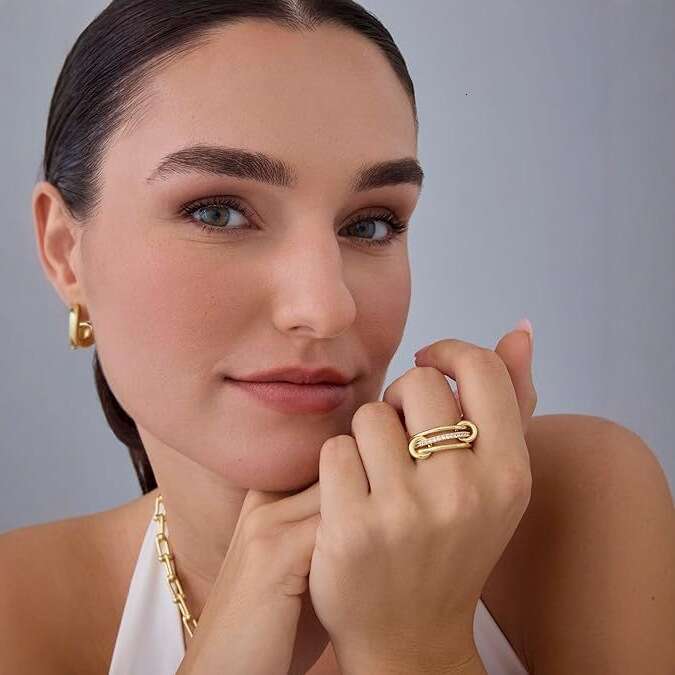 New Stacked Cubic Zirconia Thick Glossy Gold and Silver Double Ring