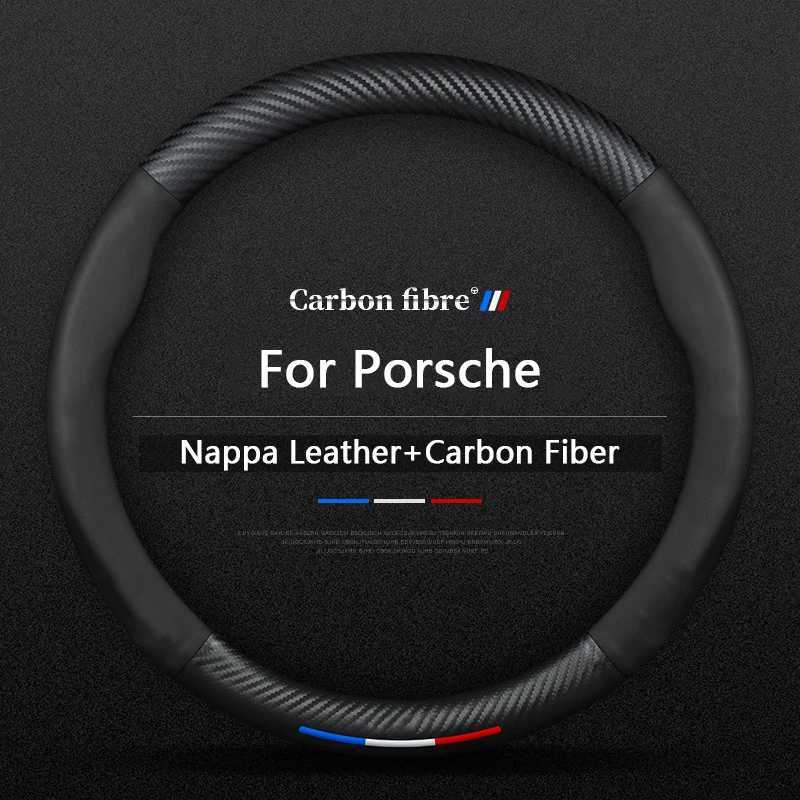 Car Leather Carbon Fiber Steering Wheel Cover For Porsche Cayman Taycan Macan Panamera Cayenne Boxster 718 911 Auto Accessories R250603