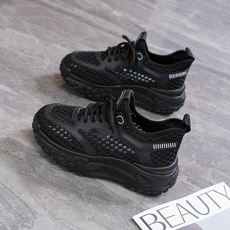 Mesh Hollow Breathable Soft Leather Dad Shoes For Women Summer New Thick Sole Versatile Casual Shoes Non Slip Casual Sneakers Ddmysaturn