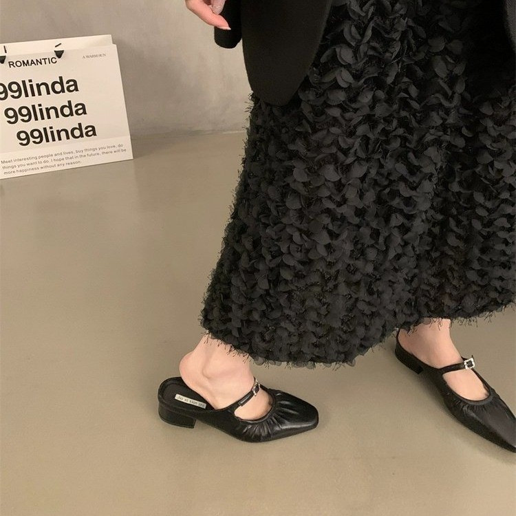 French Style Hidden Peep Toe Mules with Thick Heel for Women 2025 New Silver Elegant Petite Single Shoes ddmythur