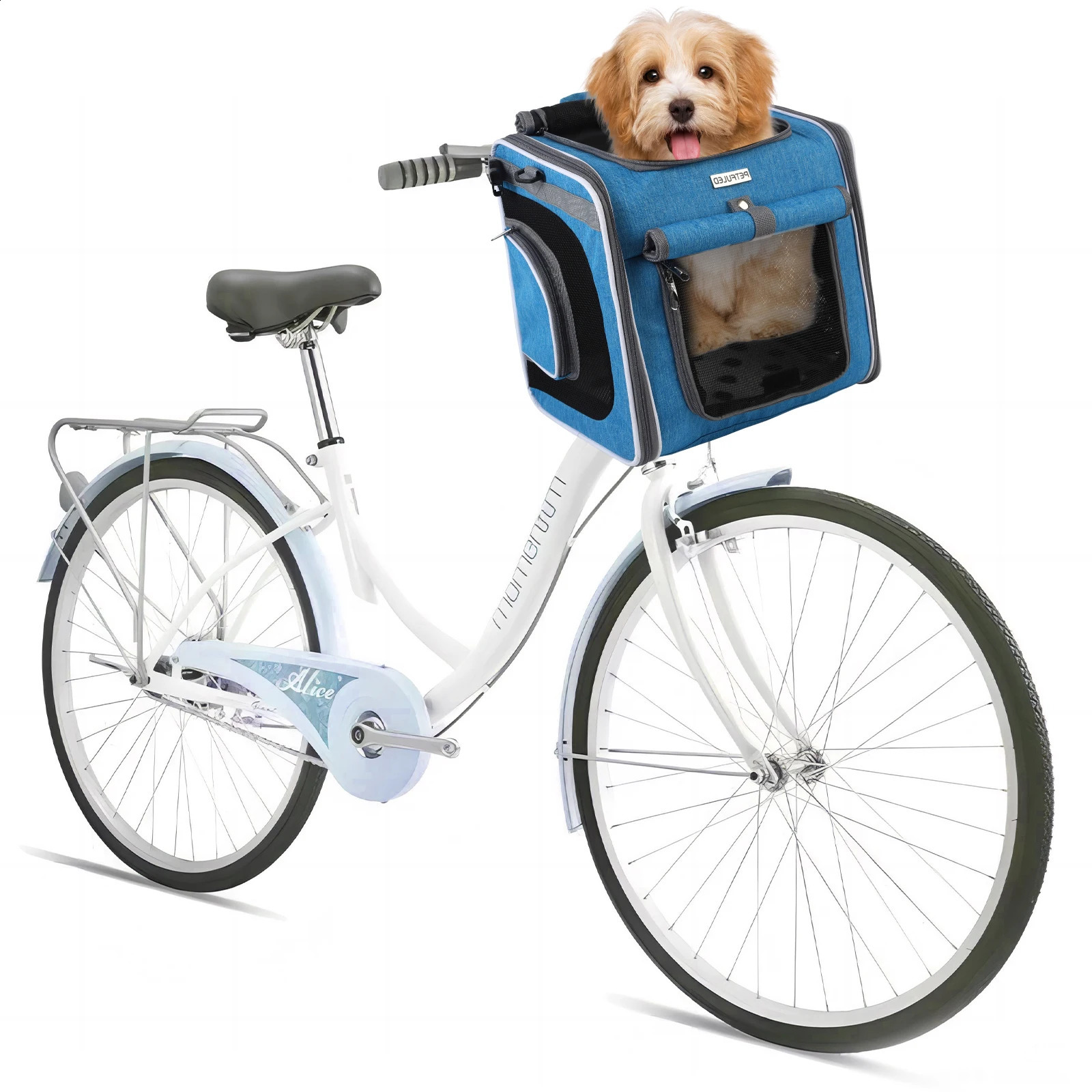 PETFULED Dog or Cat Bike Basket Blue Expandable Soft Sided Pet Backpack with 4 Open Doors Foldable Dog Bike 250526