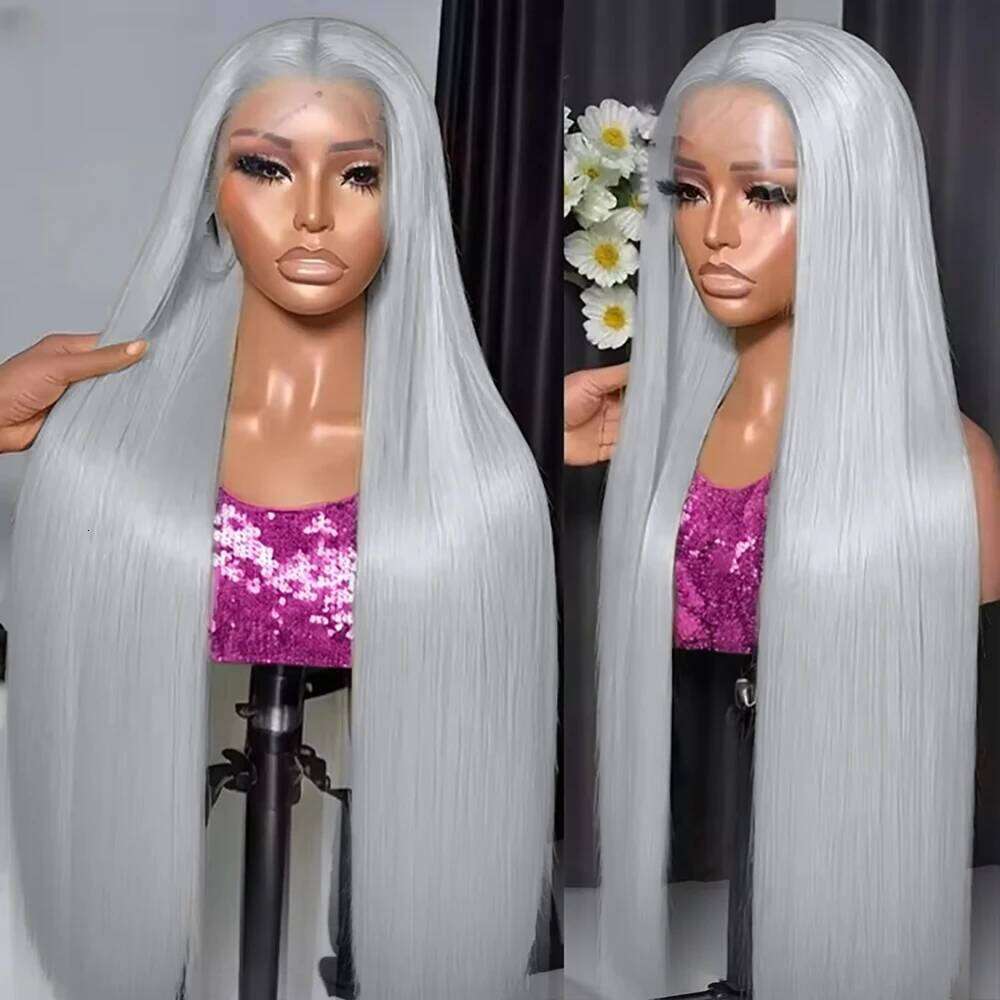 30 40Inch Sier Grey Human Hair Wigs 13x6 Frontal Brazilian Bone Straight Transparent HD 13x4 Lace Front Wig For Women