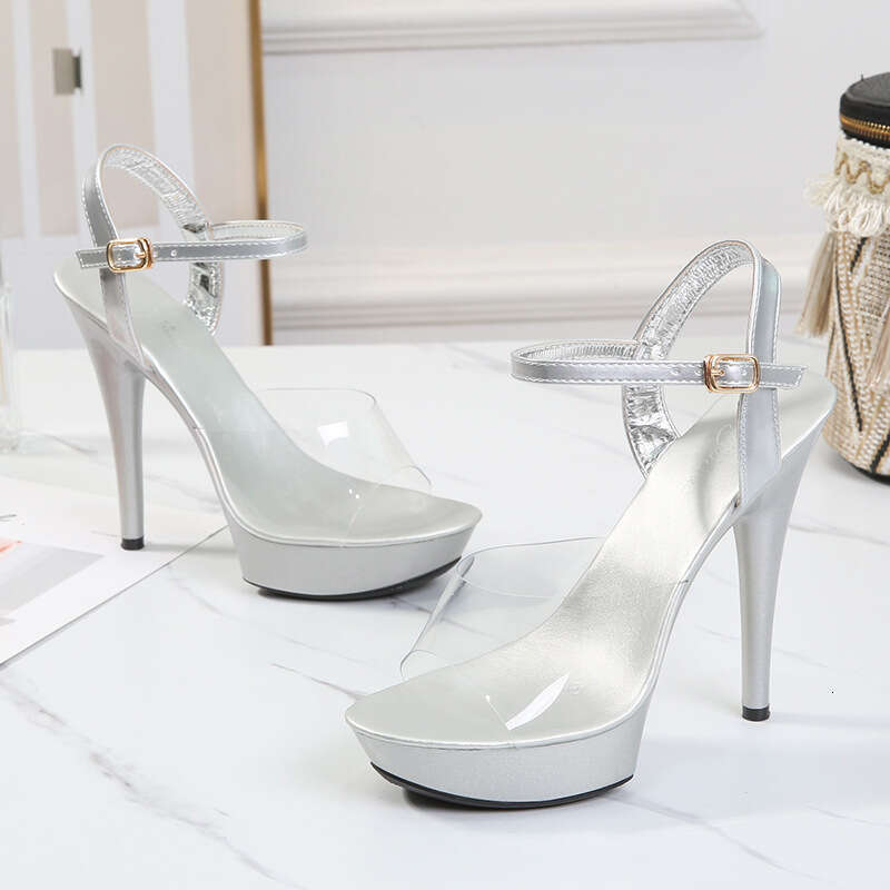 Super High Heels Transparent One-Strap Sandals For Women 2023 New Summer Fashion 13Cm Versatile Internet Celebrity Sexy High Heels Thin Heel Platform 