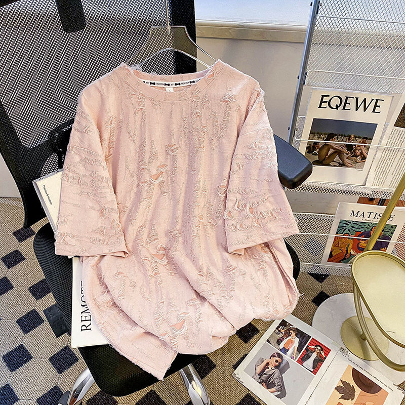 2025 Spring/Summer Women's New T-shirt New Women's Off Shoulder Hollow Design Short Sleeve T-shirt Summer New Versatile Solid Color Designer