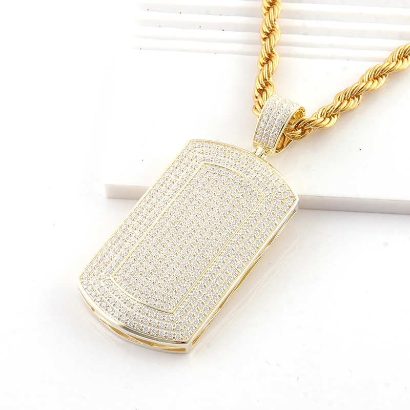 New Arrival Hip Hop Jewelry 925 Sterling Silver Micro Pave VVS Moissanite Diamond Iced Out Bling Dog Tag Sign Pendant Necklace