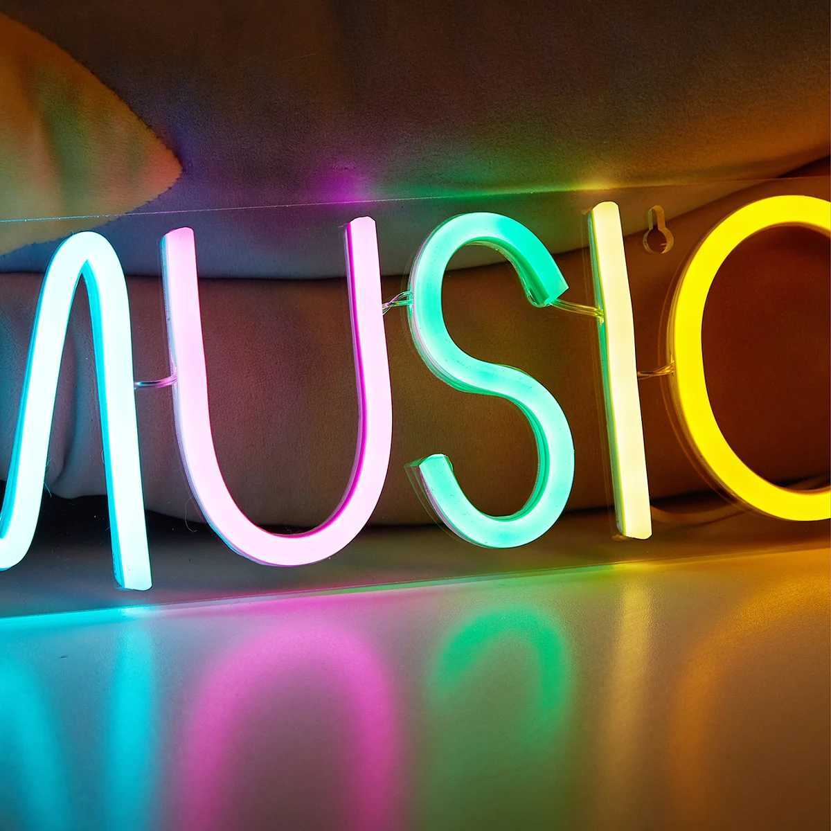 Chi-buy LED Neon MUSIC USB Powered Neon Signs Night Light 3D Wall Art Game Room Bedroom Living Room Decor Lamp Signs XJ250602