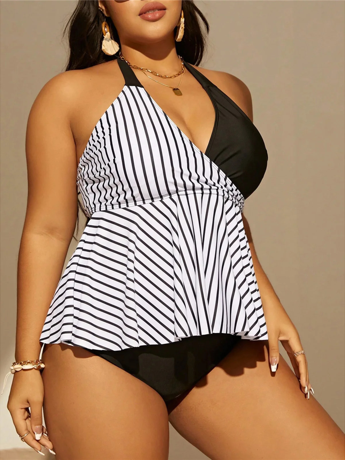 0XL 4XL Stripe Bikini Large Size Swimwear Plus Women Swimsuit Female Twopieces set Bather Bathing Suit Swim K6651 250528Z