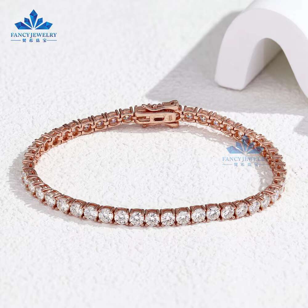 5mm 3mm 4mm Moissanite Tennis Chain Rose Gold Plated 925S Women Man Shiny Diamond Tennis Necklace Pass Diamond Easily