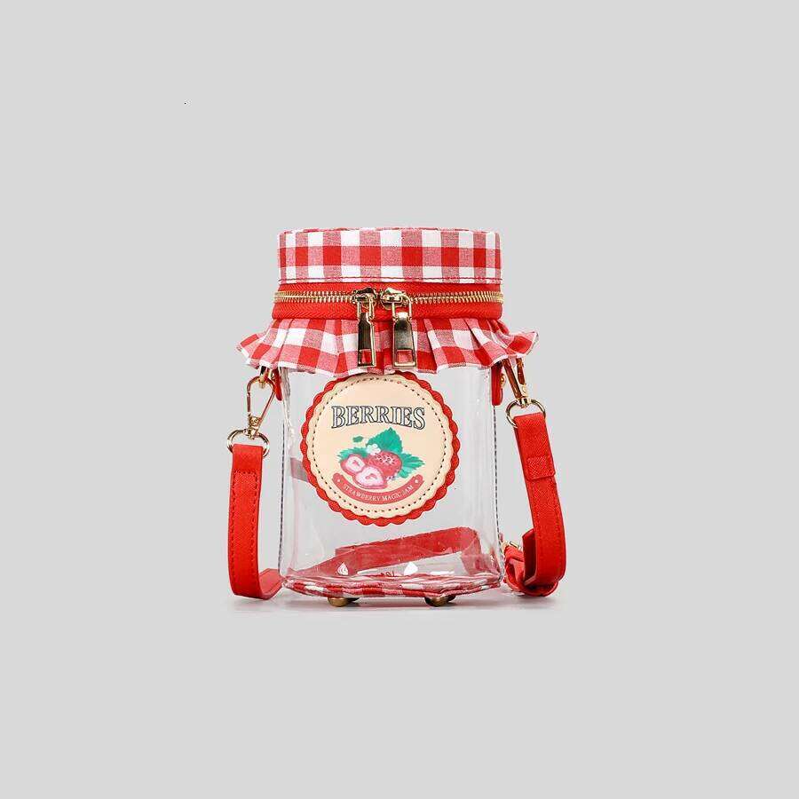 Cute sweet strawberry jam jar design crossbody bag for women funny transparent pvc shoulder bags creative novelty small purses