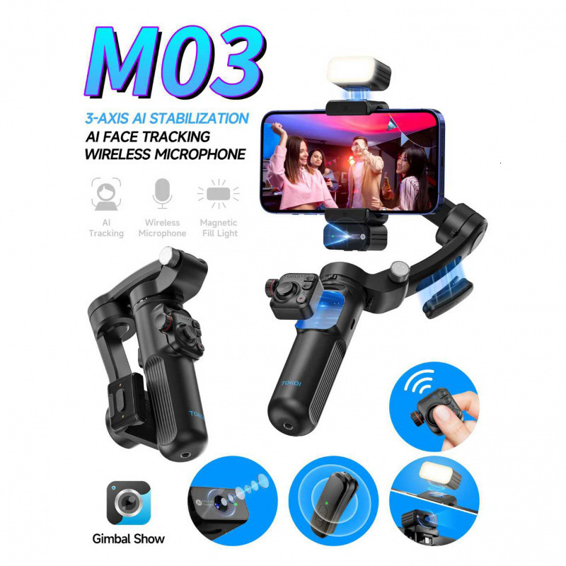 TOKQI Stabilizer M03 Multifunctional 3-Axis Gimbal Stabilizer Handheld Shooting AI Anti-Shake Mobile Live Streaming Follow-Up Shooting 241220
