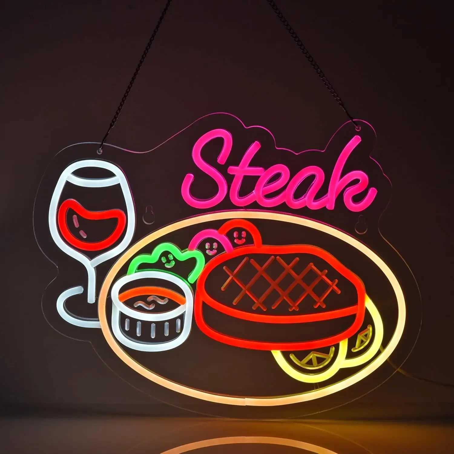 Steak Neon Sign USB Powered LED Neon Light for Wall Art Decoration Steakhouse Restaurant Dining Home Catering Shop Truck Bar Pub XJ250602
