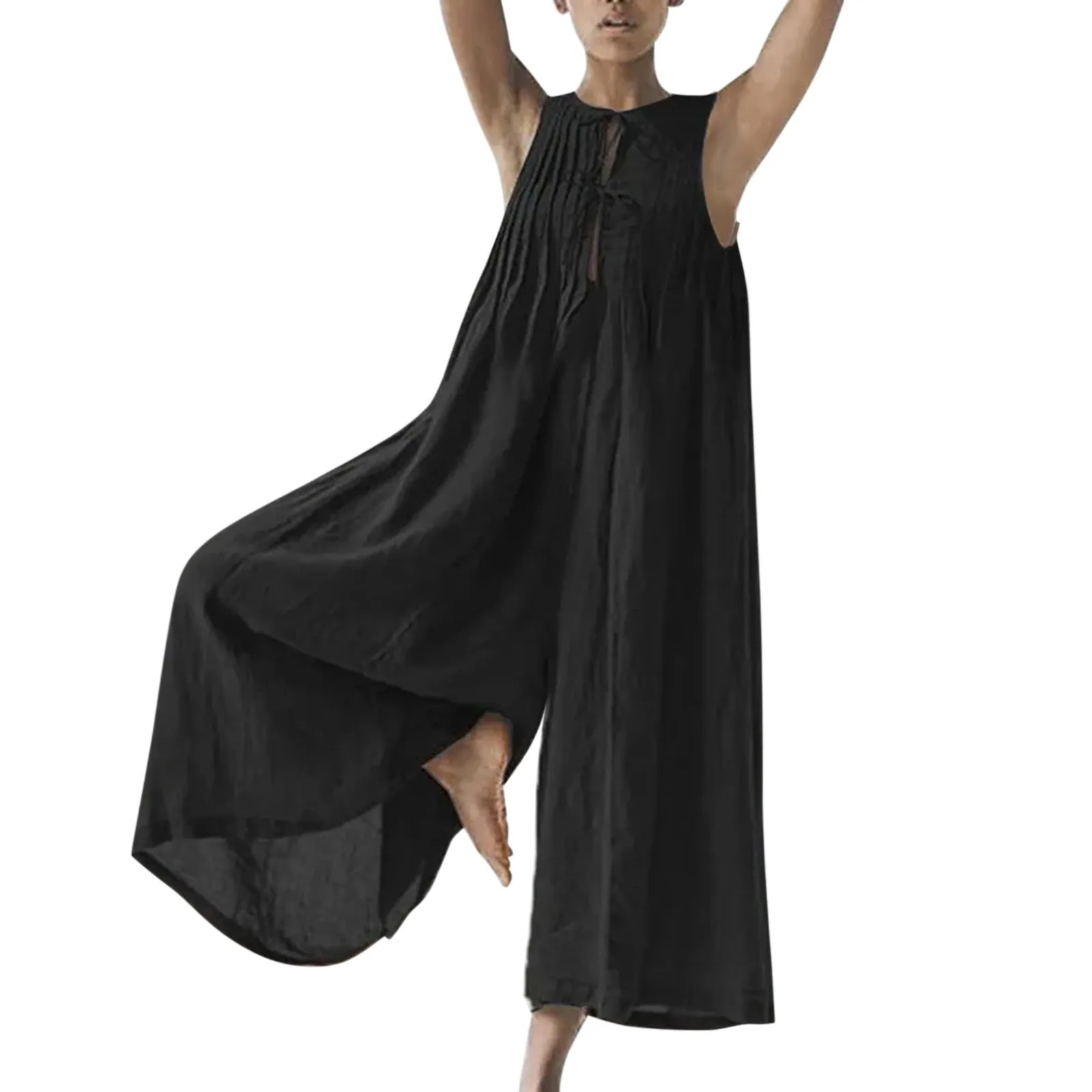 WomenS Summer Retro Casual Oversize Jumpsuit Chiffon Loose Wide Leg Jumpsuit Long Baggy Overall Trousers Jumpsuit Women 250603