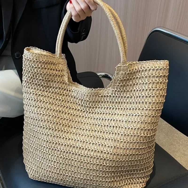 Women Summer Beach Handmade Rattan Woven Shoulder Bags Large Capacity Str Bag Bohemian Casual Travel Handbag Totes Y250603