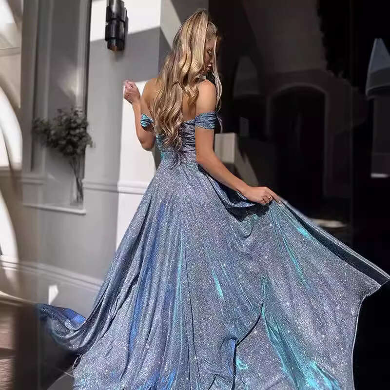 European and American banquet Ins sequin large skirt strapless sexy slit dress 2025 new casual fashion trend clothing