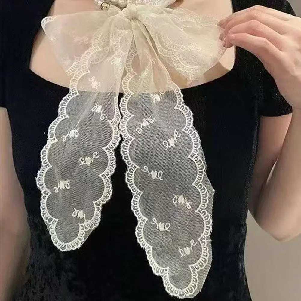 Vintage Lace Hair Scarf Summer Sweet Bow Headband Elegant Ribbon Decor Hair Band Long Narrow Neckscarf Fashion Decorative Scarf W250602