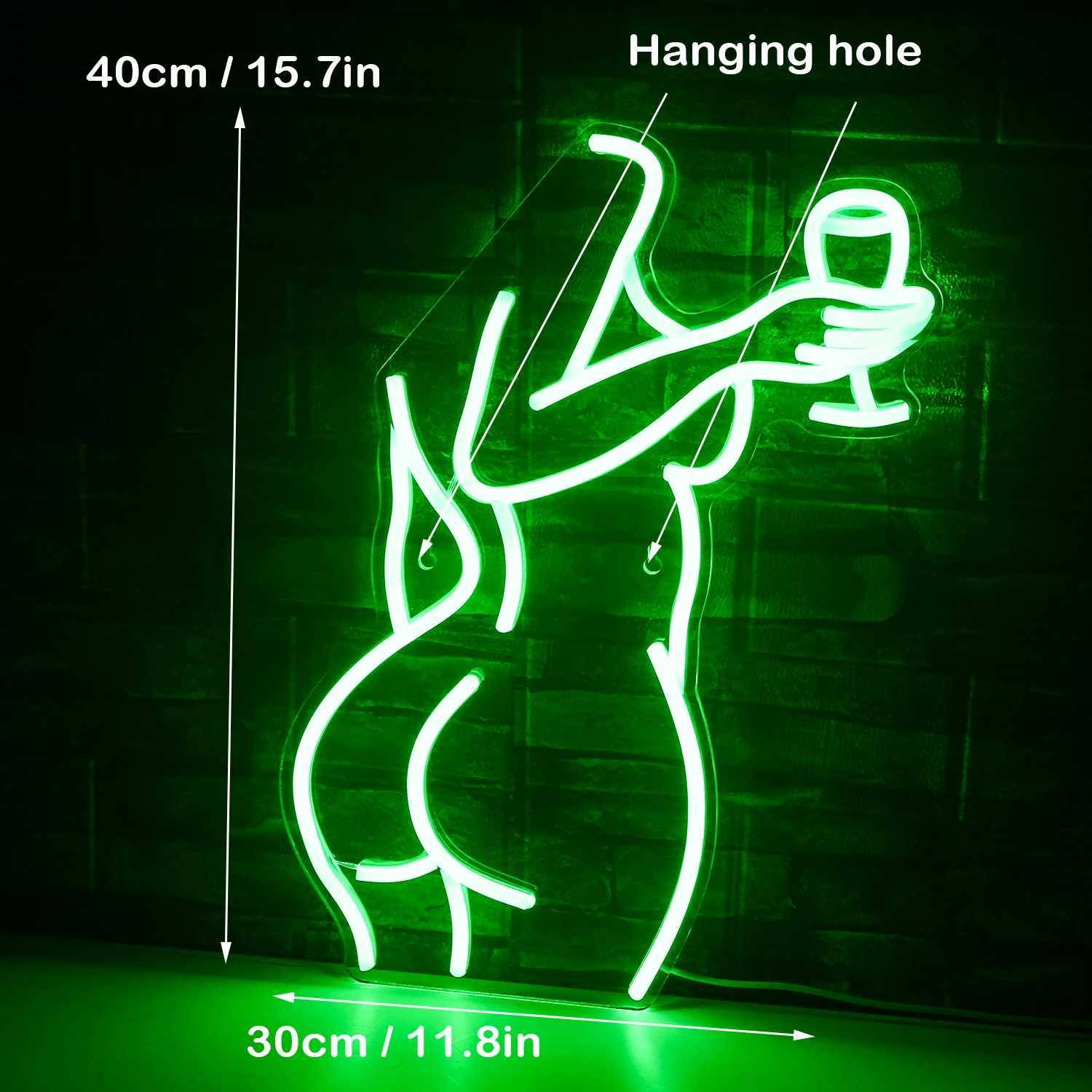 Pink Woman Wine Glass Neon Sign LED Sexy Lady Neon Signs For Bar Party Restaurant Shop Neon Light Acrylic USB Neon Lamps XJ250602