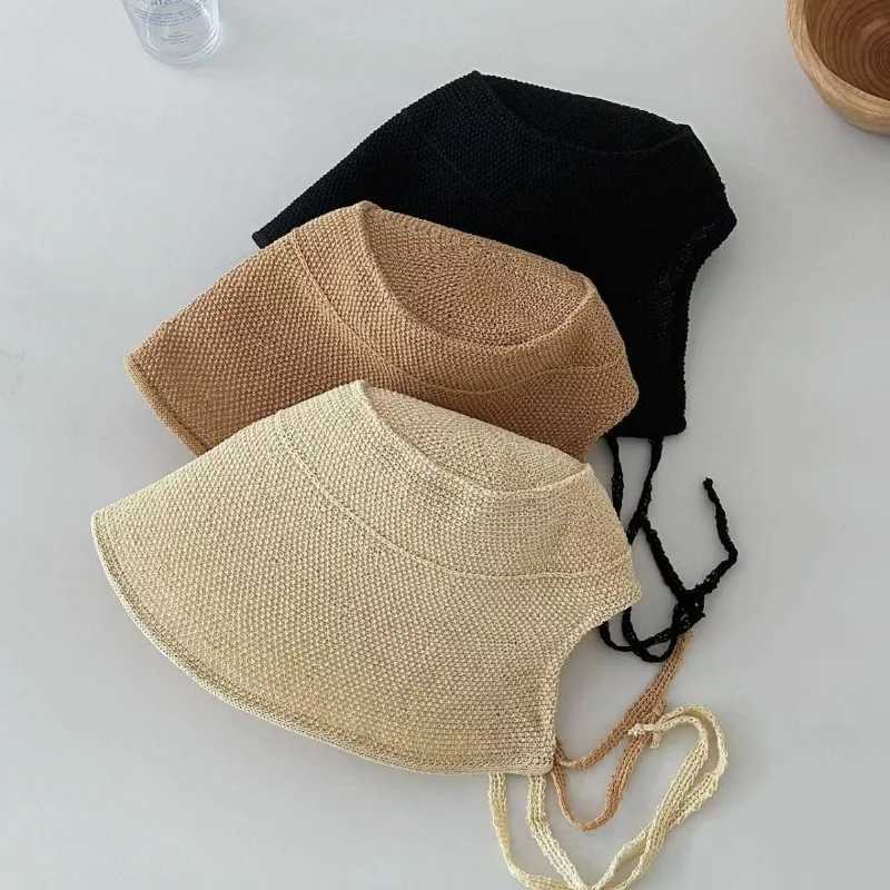 Korean Ins Solid Color Casual Versatile Cotton and Linen Loli Hat Spring and Summer French Flat Top Big Brim Bucket Hats Women W250602
