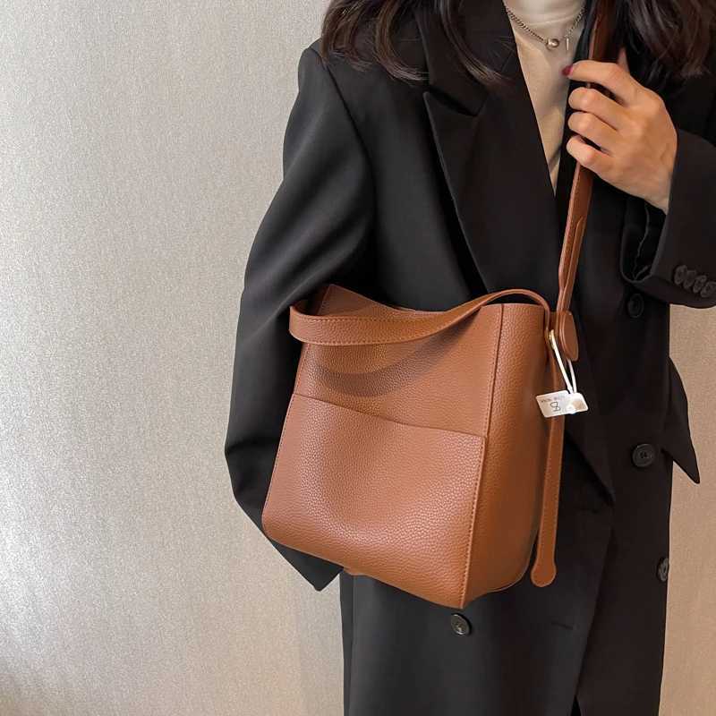 MOODS Lychee Pattern Shoulder Bucket Bags For Women Soft PU Leather Big Capacity Shopper Totes Female Commute Crossbody Handbags W250602