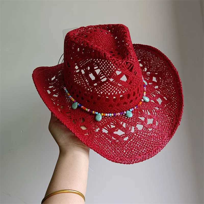 Red Cowboy Straw Hat 2025 Western Cowboy Sun Hat Spring Knight Hat Unisex Jazz Hat Summer Sombrero for Men W250602