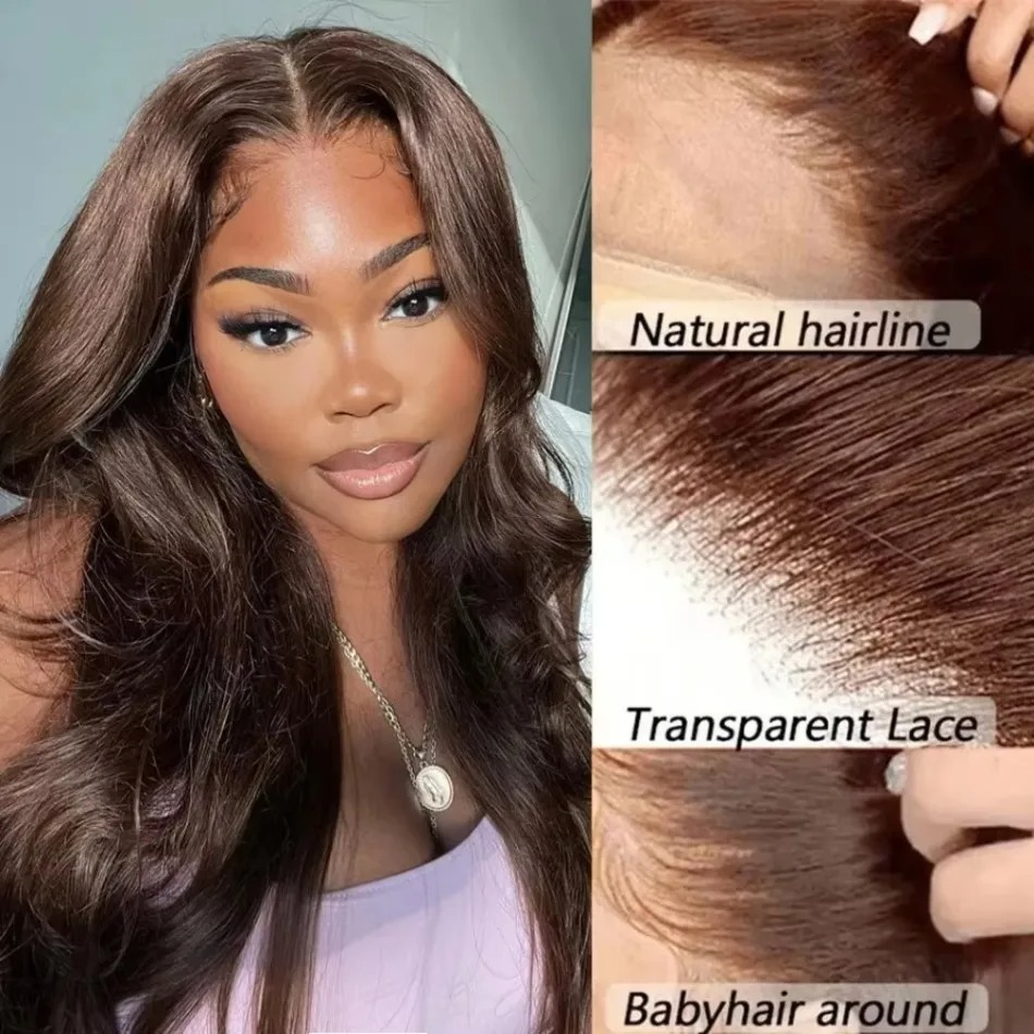 Chocolate Brown Lace Front Wig Human Hair 200 Body Wave Wigs PrePlucke 13x4 HD Lace Frontal Wig Brown Human Hair Wig Synthetic