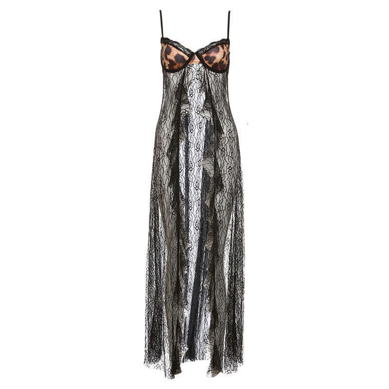 Winter New Women's Fashion Trend Sexy Leopard Print Lace Slim Hollow Out Strap Vest B5