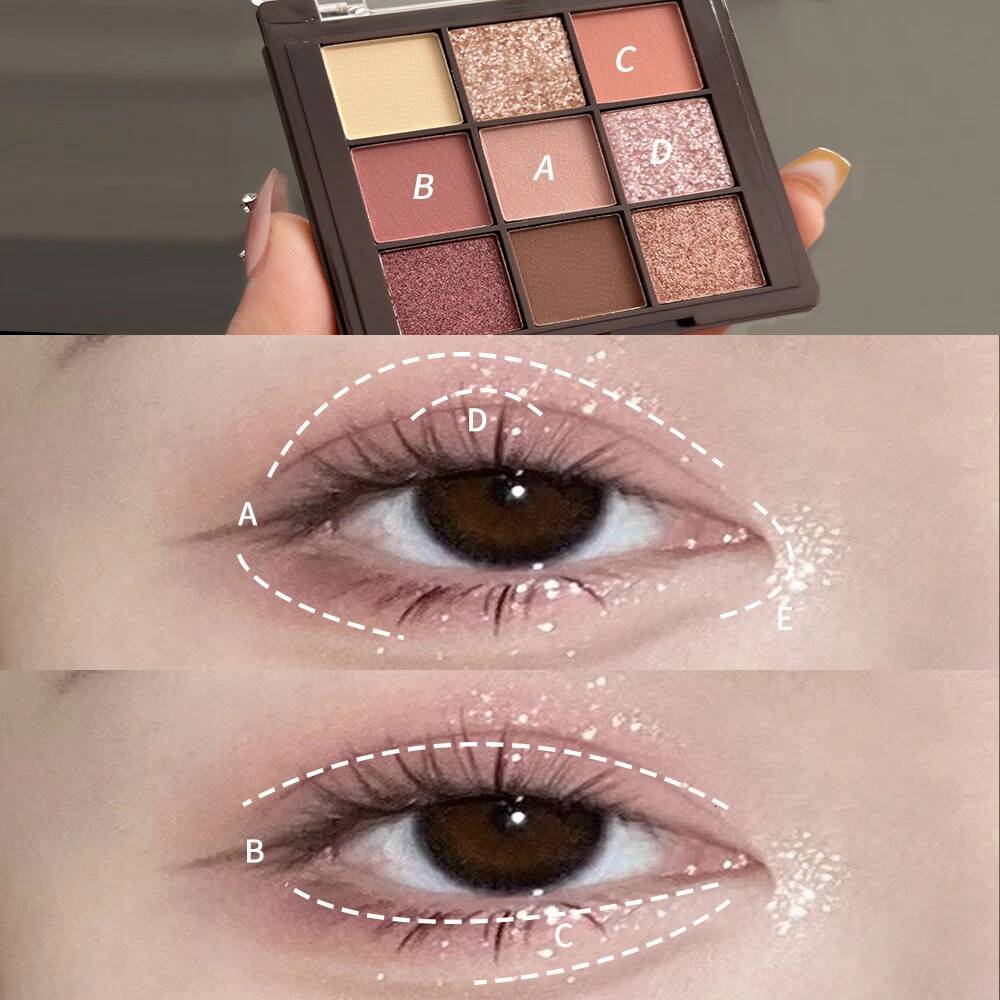 New Transparent Nine-color Eyeshadow Palette Rosy Nine Palace Glitter Eye Makeup
