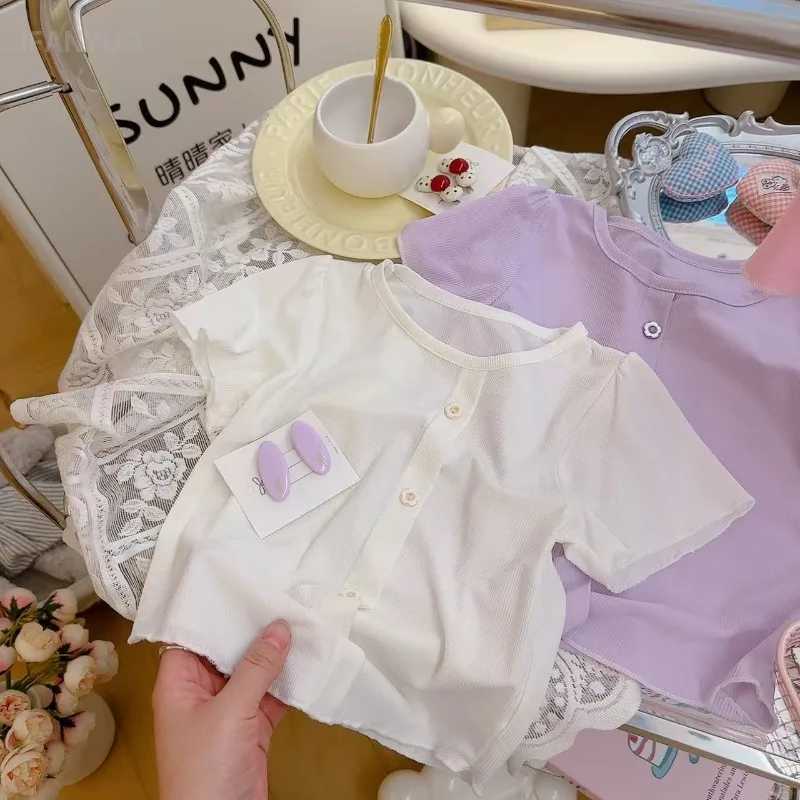 1-10Y Girls Short Sleeved T-shirt Summer New Round Neck Sweet Shirt Girl Outer Wear Childrens Knitted Modal Short Sleeved Tops T250603