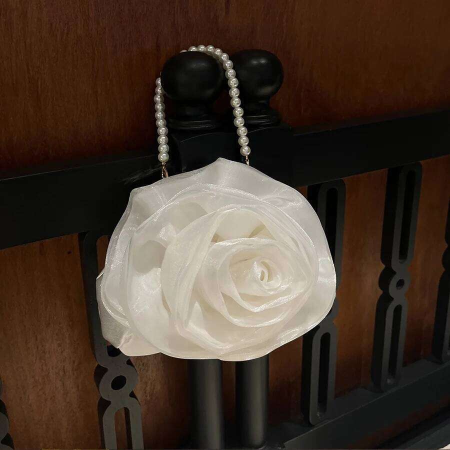 Chain Vintage Pearl Satin Rose Evening Clutch Design Dinner Party Wedding Flower Purse White/Black Bridal Banquet Handbags Prom