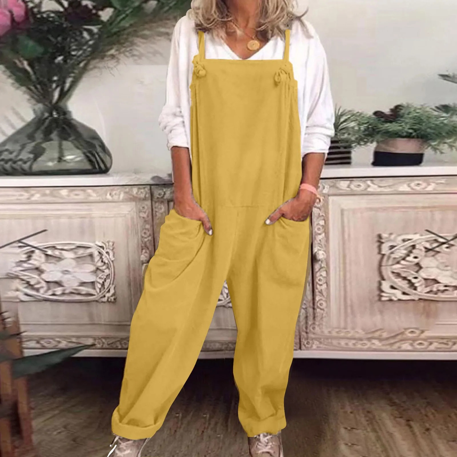 Womens Plus Size Overalls Casual Loose Dungarees Romper Baggy Playsuit Jumpsuit Female Casual Sport Workout Zipper Jumpsuit 250530