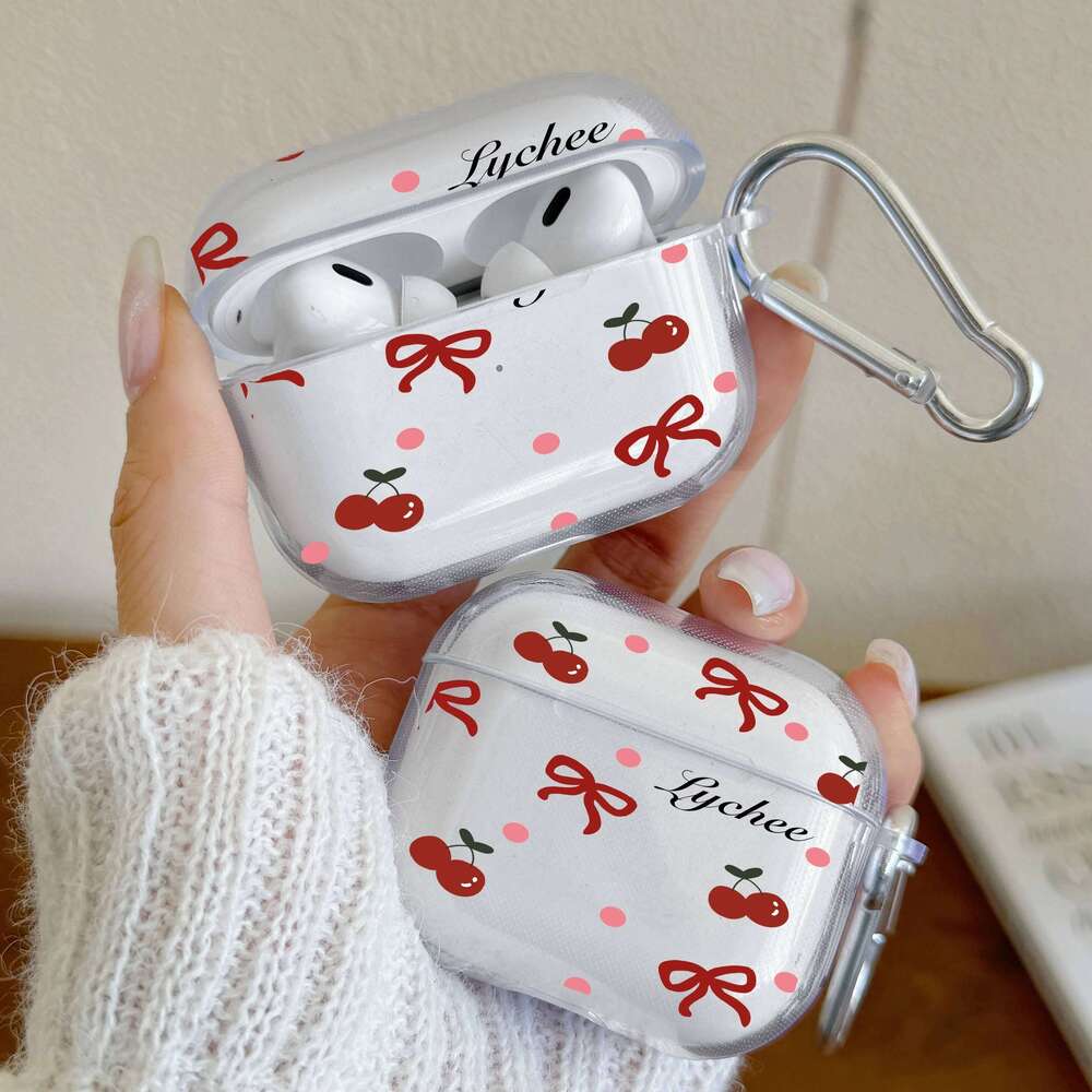 Cherry Blossom Bow 1/2 TPU Clear Earphone Case For Pro2 Pro 3 4 Protective Cover With Keychain