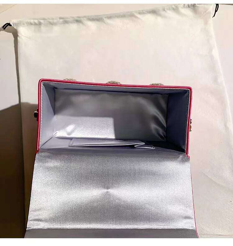 Hot Pink Satin Square Box Beaded Handle Women Handbag Crystal Shiny Dia Evening Wedding Party Clutch Purse Crossbody Bag