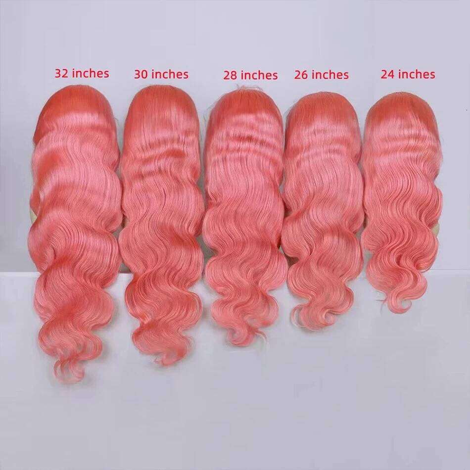 Body Wave 13x4 13x6 Hd Frontal Pre Plucked Transparent Colored Lace Front Pink Wig For Women Human Hair Wigs