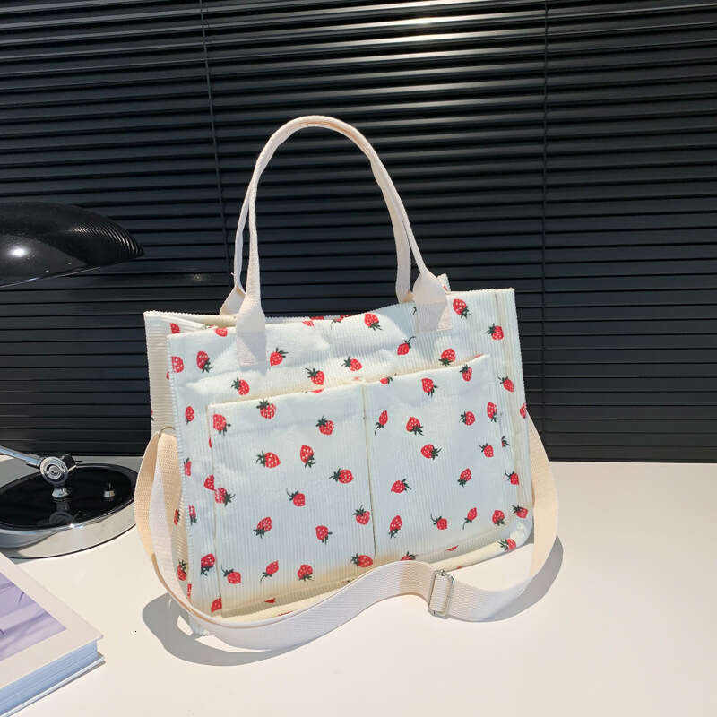 New Fruit Strawberry Print Large Capacity Multi-Pocket Tote Single Shoulder Bag Handbag