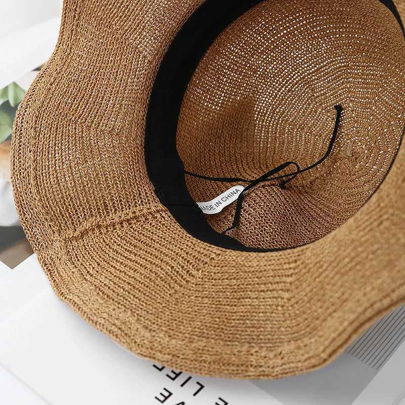 Summer Sun Hat Womens Wave-edge Fisherman Hat Breathable Knitted Wide Brim With Dot Bow Ribbon Beach Accessories For Outdoor W250602