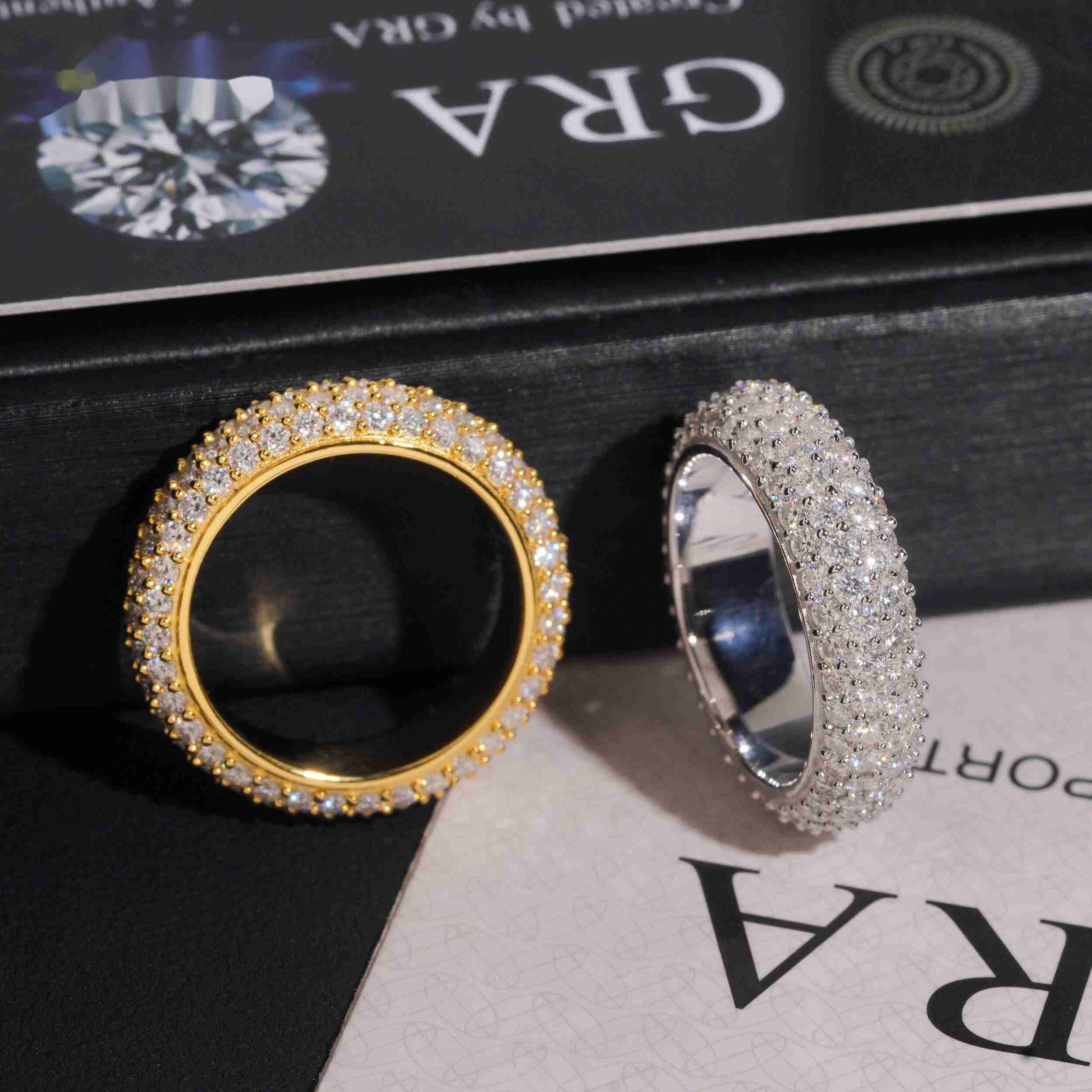 OEM ODM Jewelry Ring Moissanite Stones Bling Women Men Eternity Round Wedding Bands Ring Custom Engraving Service Available