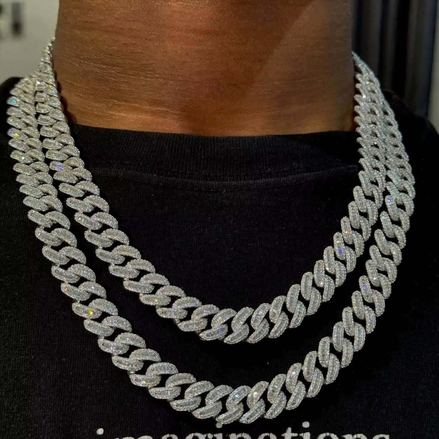 FOXI Jewelry 925 Sterling Silver VVS Moissanite Necklace Miami Cuban Link Chain Iced Hip Hop 925 Silver Diamond Moissanite Chain