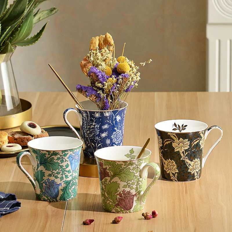 European Bone China Breakfast Milk Mug Ceramic Pattern Coffee Cup English Afternoon Tea Accessories Home Latte Coffee Cup Gifts Y250603