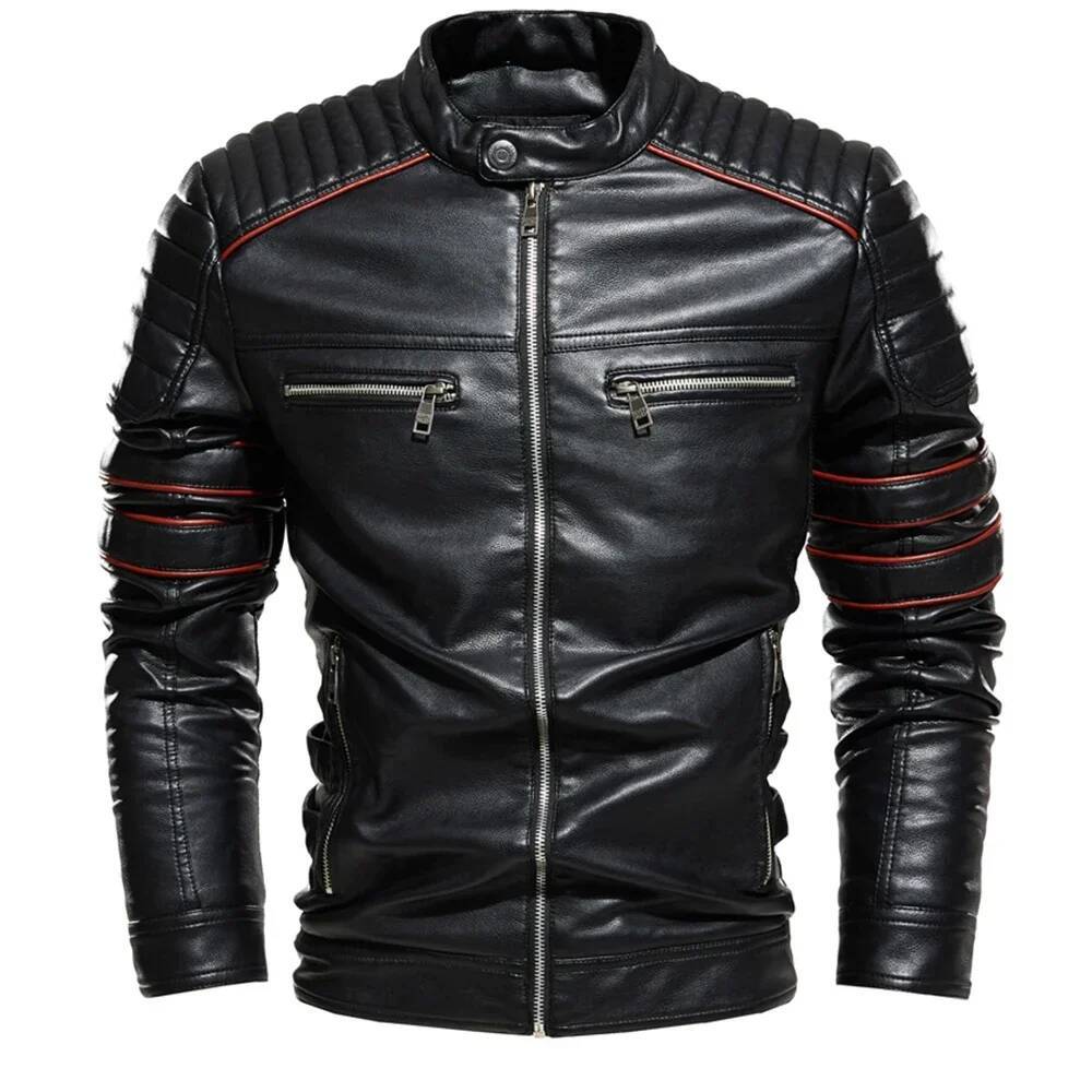 Streetwear Biker Slim Fit Autumn Winter Coat Fur Lined Motorcycle Fashion Men Coffee Leather Jacket