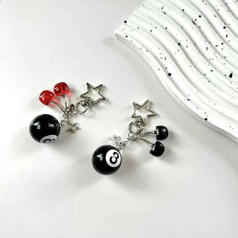 1PC Fashion 8 Ball Fruit Cherry Star Keychain Phone Accessories Y2K Handmade Creative 8 Ball Cherry Keychain AccessoriesXJ250602