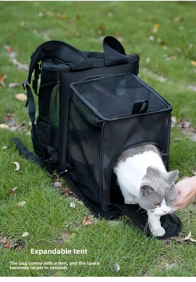 Breathable Pet Cat Backpack Foldable Pet Transport Travel Bag Expandable Large Capacity Creative for Cats Dogs#S 250526
