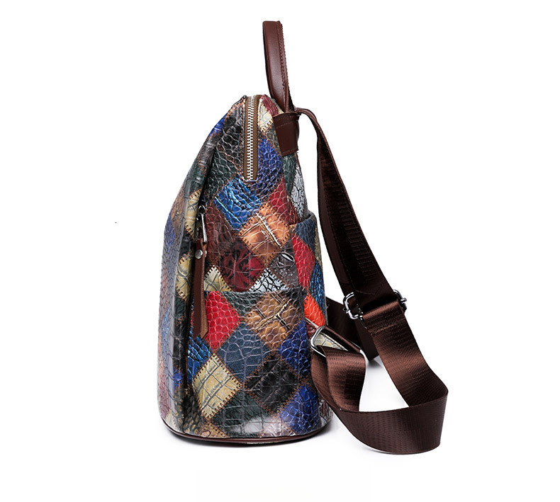 Free Shipping Colorful Backpack Versatile Trendy Designer Bag Outdoors Quilted Travel Backpack Patchwork Cowhide Trendy Snake Skin Pattern Women'